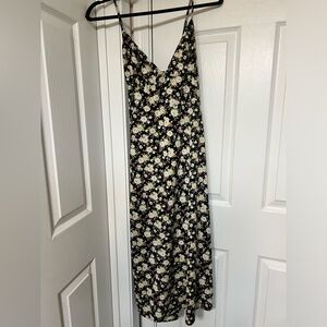 Black Floral Spaghetti Strap Dress with Slit